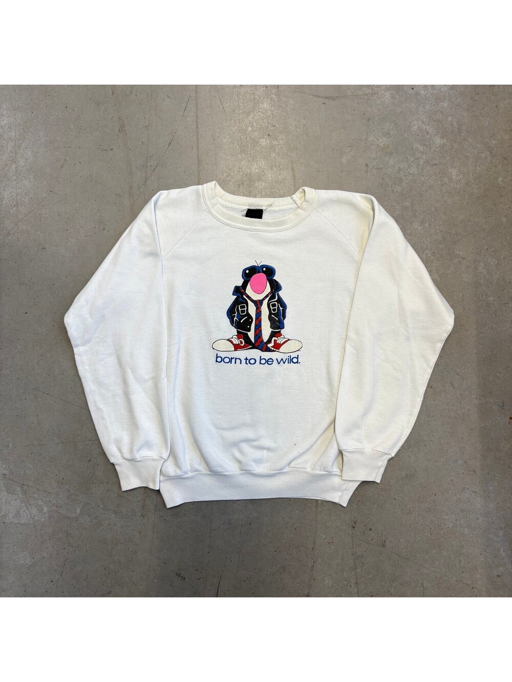 Vintage 80s Born to be wild Penguin Graphic Sweatshirt Small White